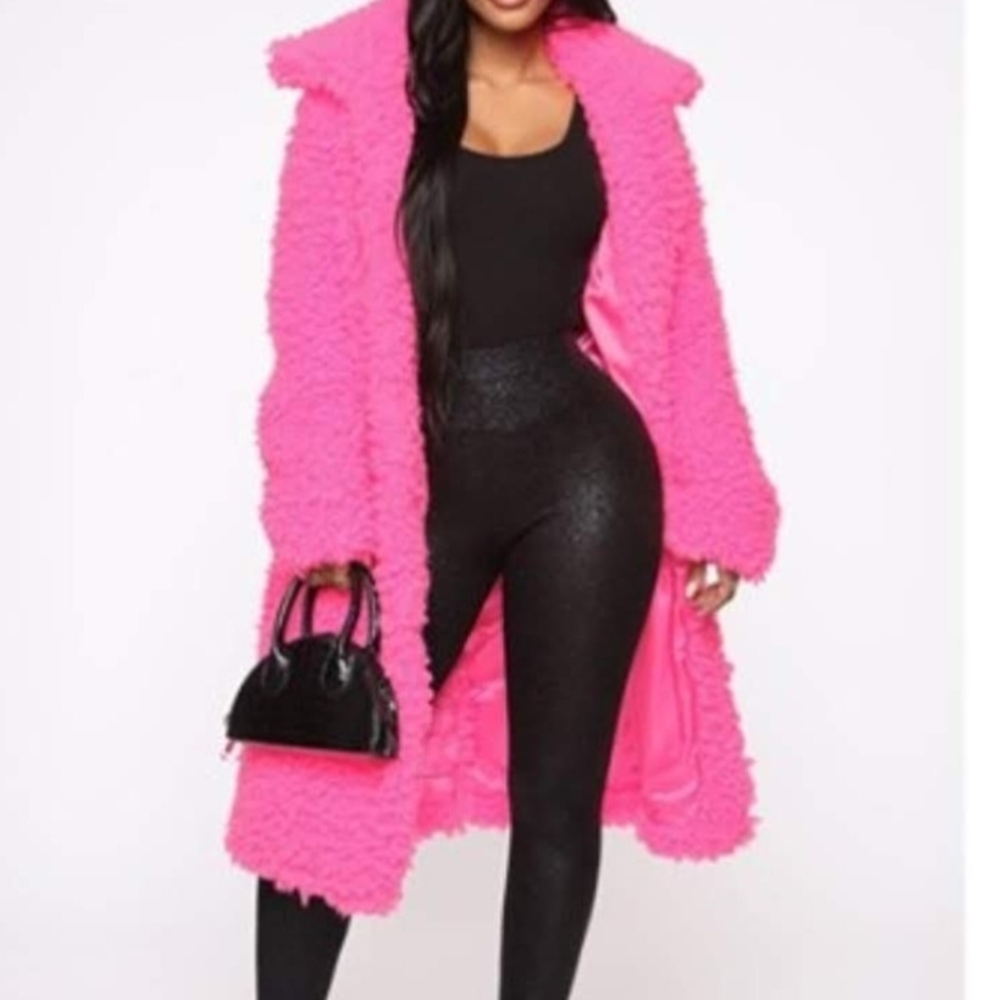 Fashion Nova Hot Pink Teddy Coat